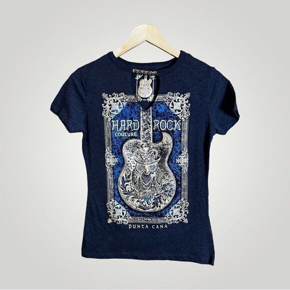 𝅺HARD Rock Couture Gold Framed Guitar Tee, New With Tags - Picture 1 of 4